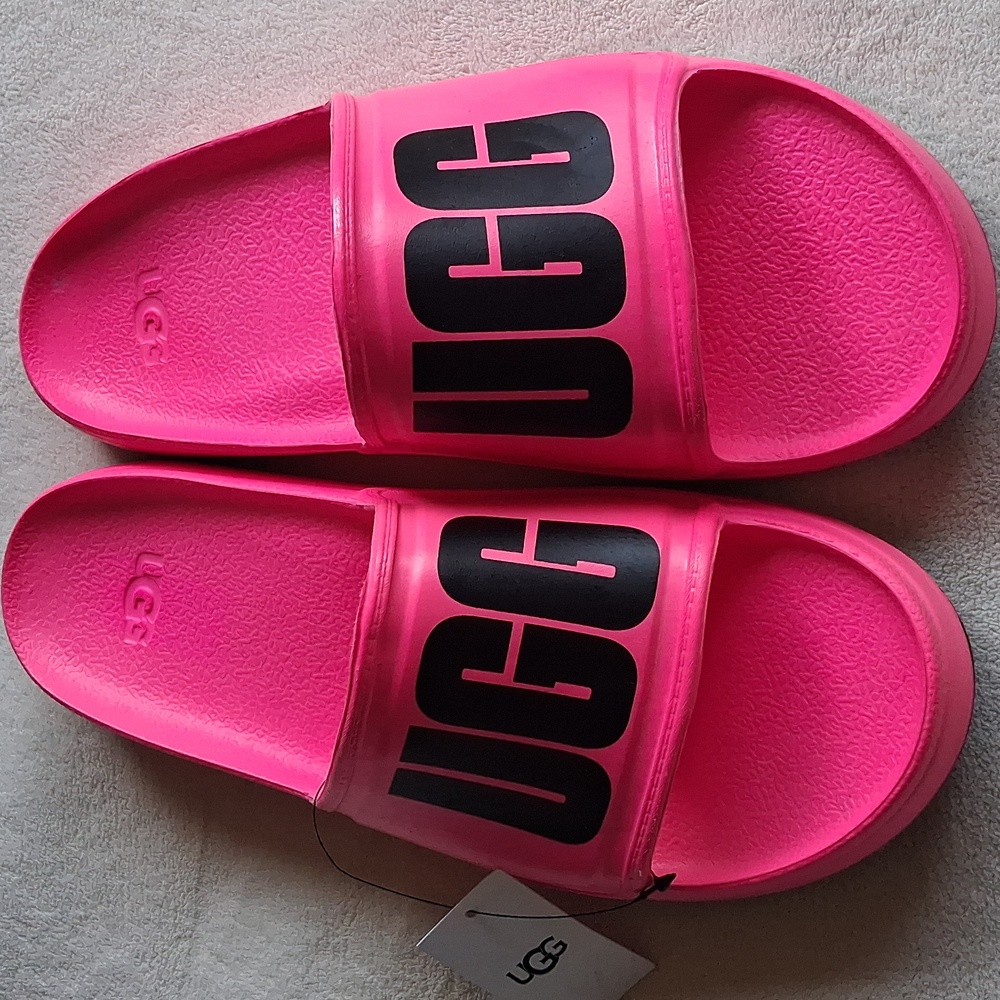 UGG Neon Pink Logo Slides Men's Size 13 M Wilcox Slide